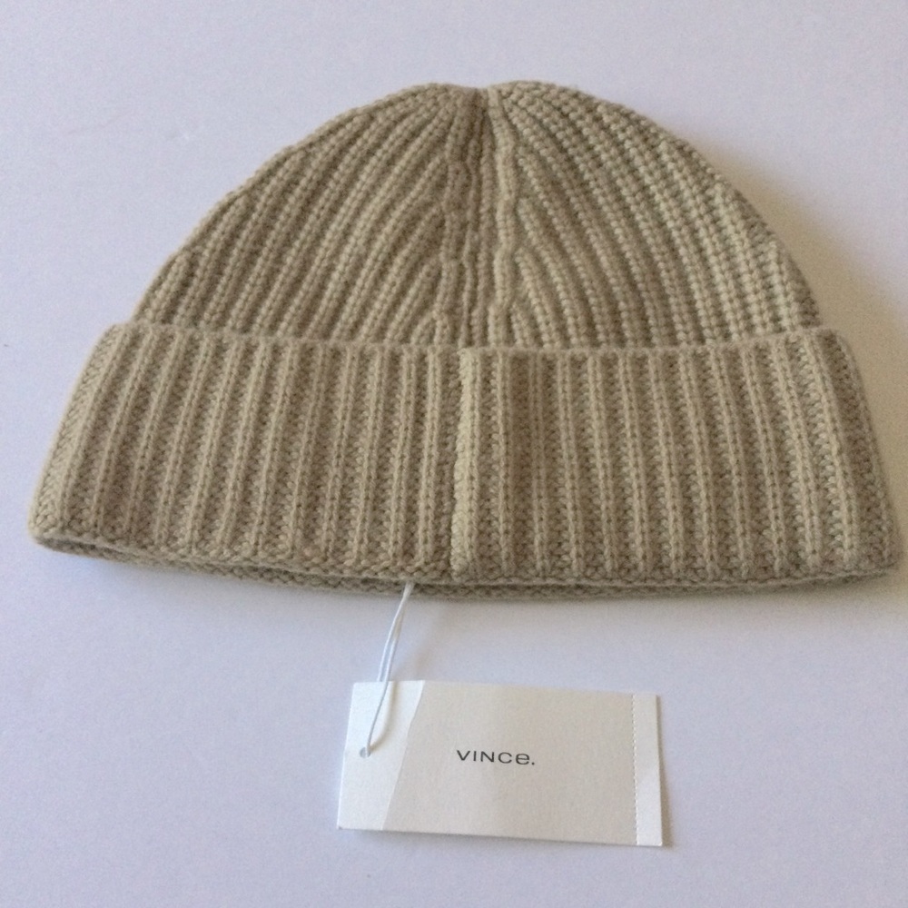 VINCE SHAKER STITCH BEANIE WOOL AND CASHMERE CAMEL OS UNISEX NWT - Picture 6 of 8